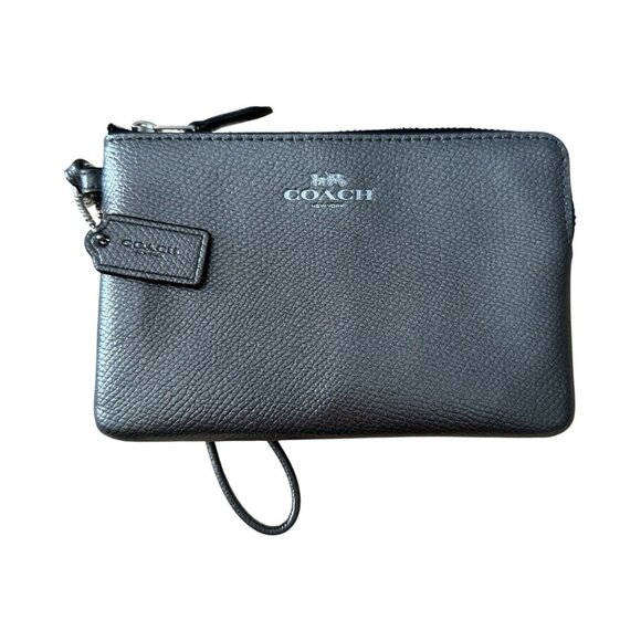 Coach Pebble Leather Womens Dark Steel Gray Wristlet Wallet Corner Zip 6” x 4” - Picture 1 of 8